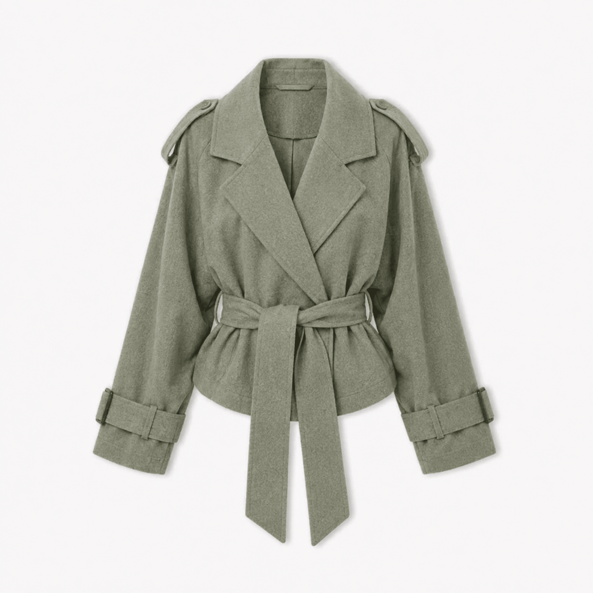 Charlotte - Women's Cropped Trench Coat with Belted Waist - Trench Coats - Green - Davies & Cooper