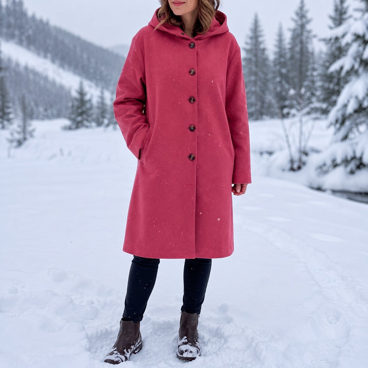 Charlotte - Women's Hooded Longline Coat - Pink