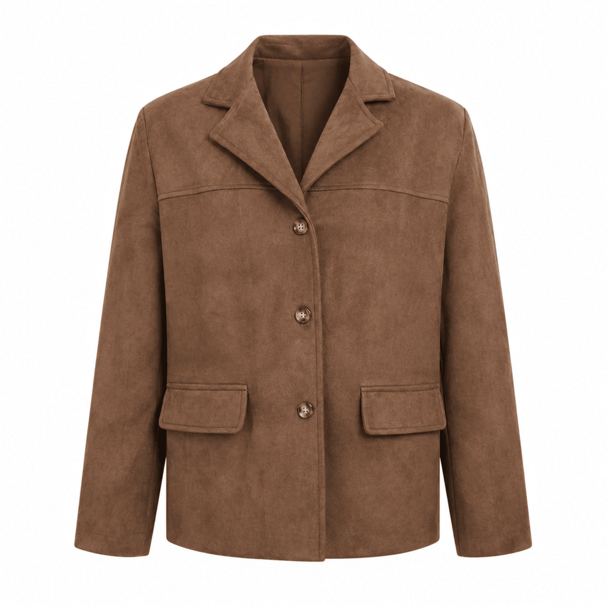 Frieda - Women's Single-Breasted Flap Pockets Notch Lapel Blazer - Blazers - Brown - Davies & Cooper