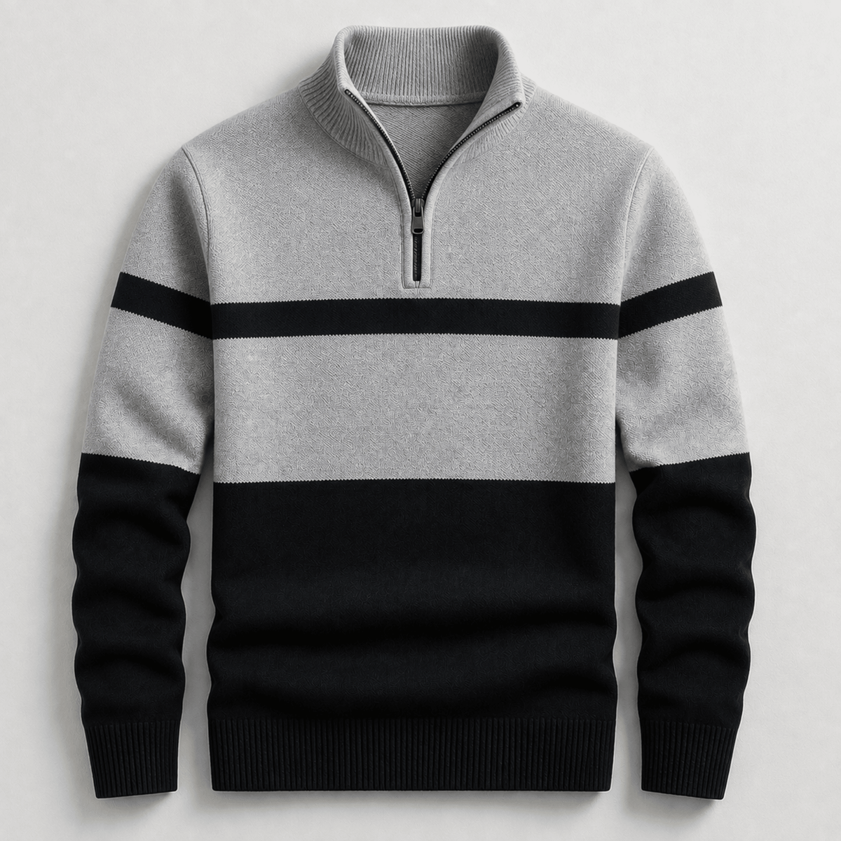 George - Men's Colour-Block Quarter-Zip Knit Jumper - Sweaters - Grey - Davies & Cooper