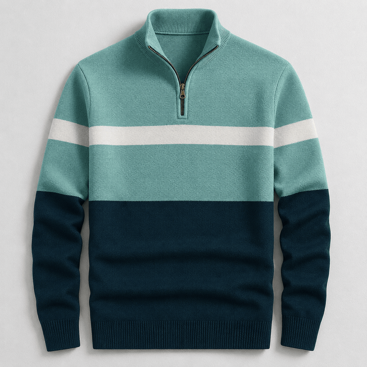 George - Men's Colour-Block Quarter-Zip Knit Jumper - Sweaters - Green - Davies & Cooper