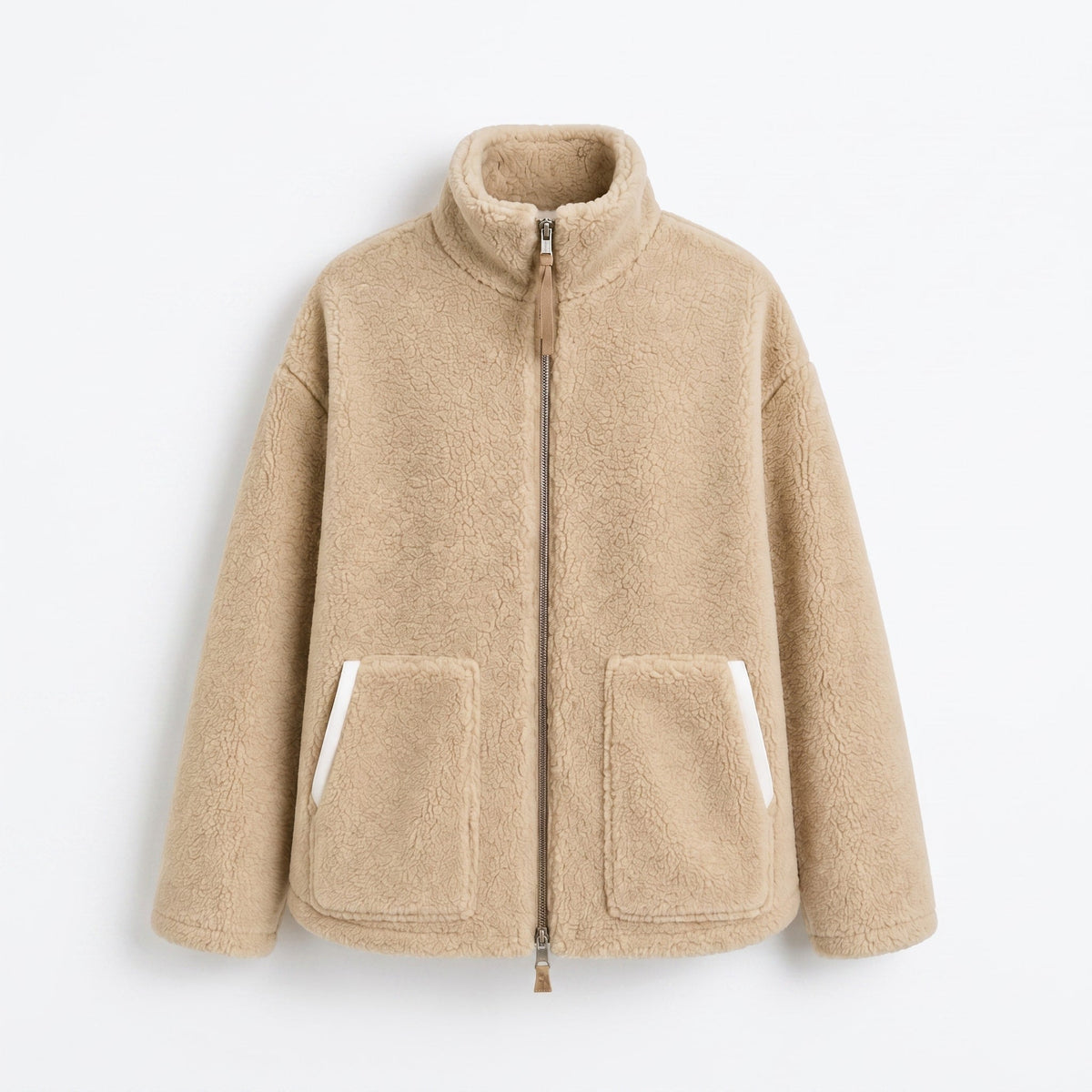 Isla - Women's Oversized Jacket with Stand Collar - Coats & Jackets - Brown - Davies & Cooper