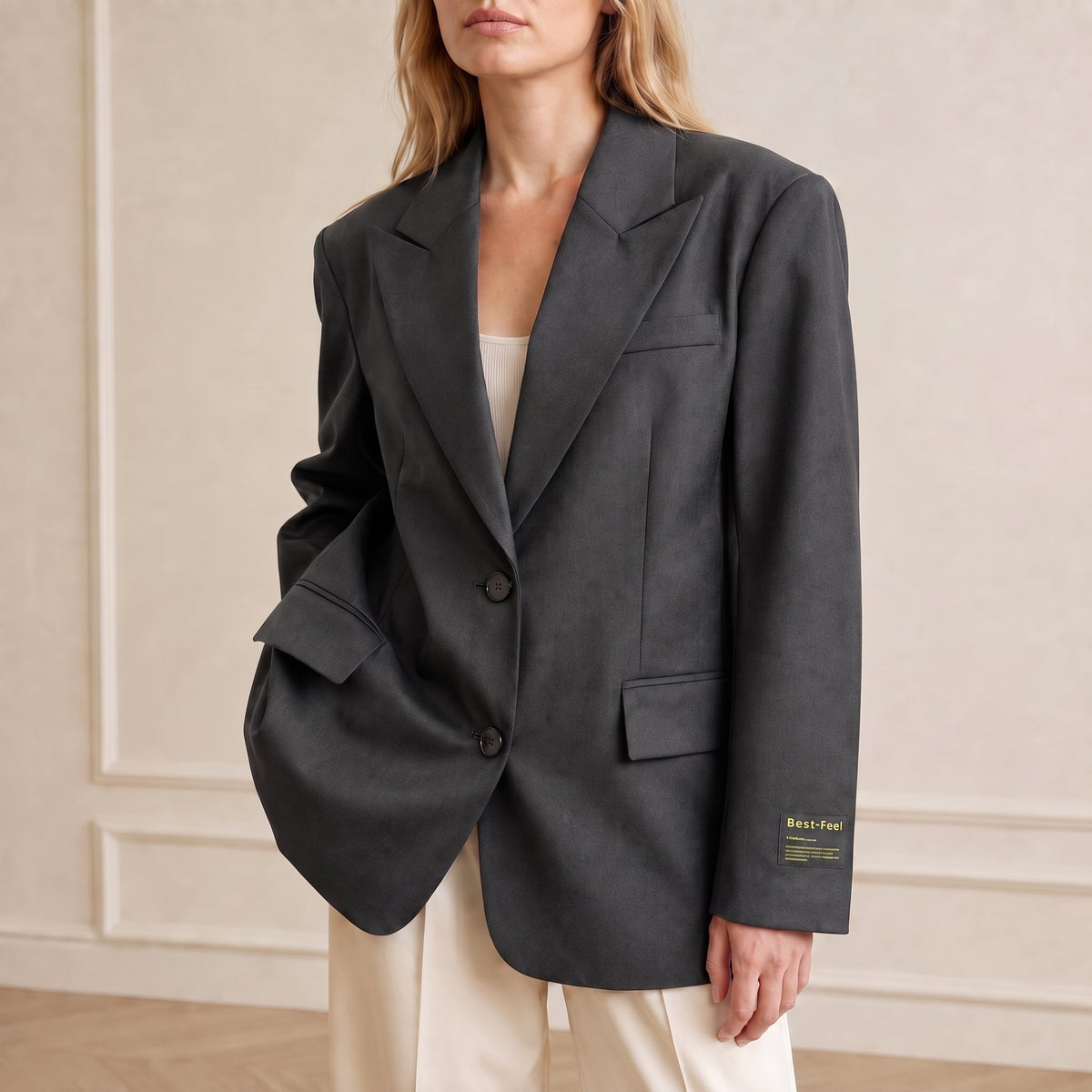 Sarah - Women's Oversized Single-Breasted Blazer - Grey