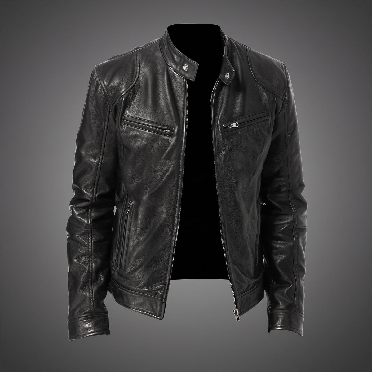 Siegfried - Men's Slim Fit Transitional Jacket with Snap Collar - Motorcycle Outerwear - Black - Davies & Cooper