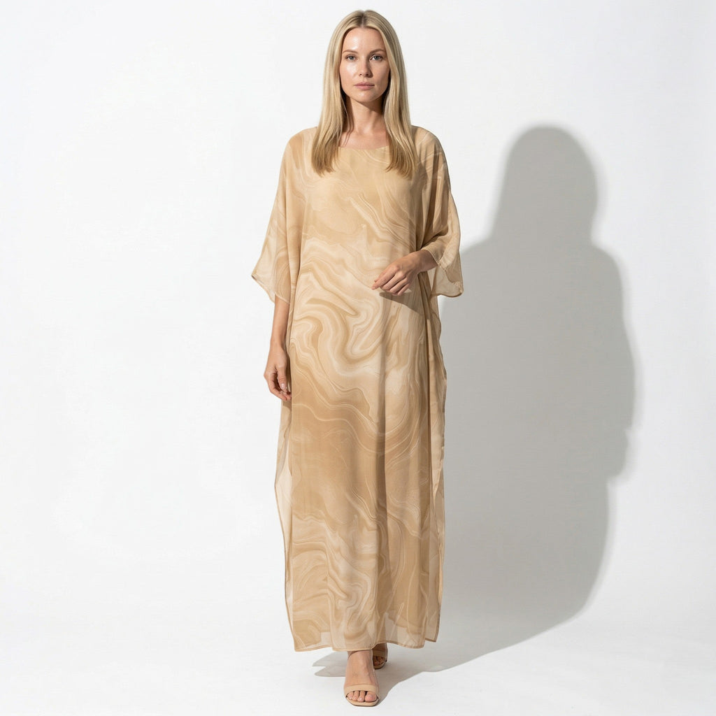 Lara - Women's Relaxed Fit Summer Marble Print Maxi Dress