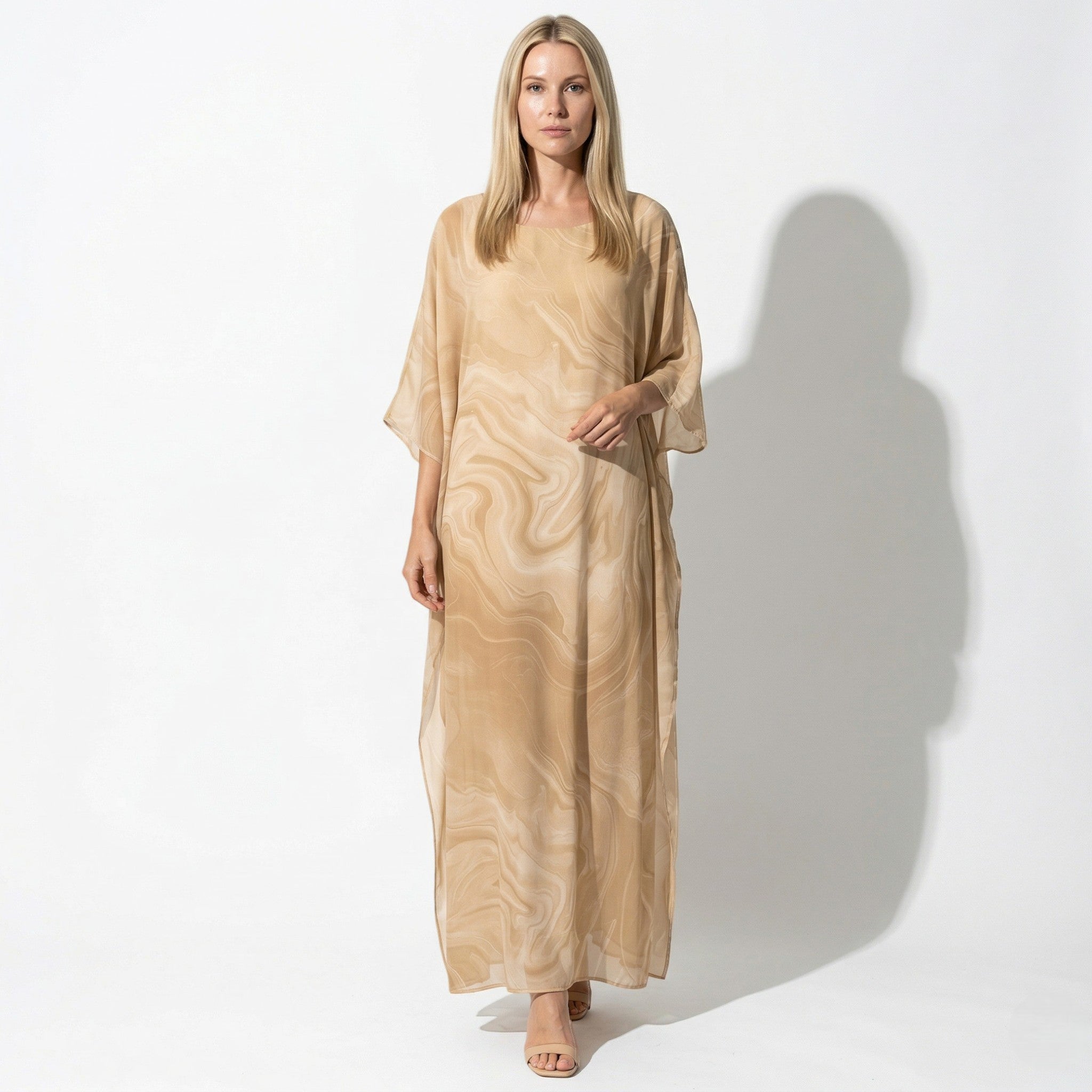 Lara - Women's Relaxed Fit Summer Marble Print Maxi Dress