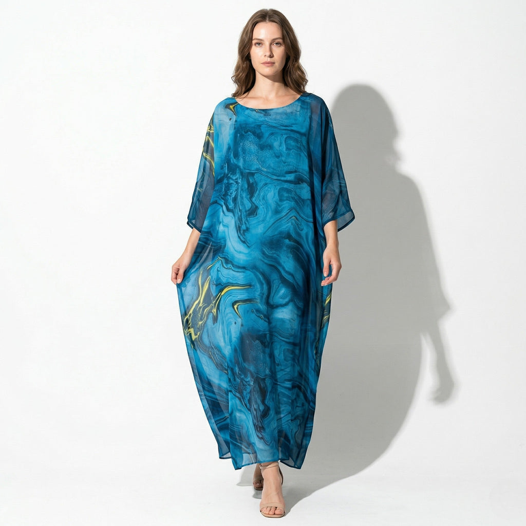 Lara - Women's Relaxed Fit Summer Marble Print Maxi Dress