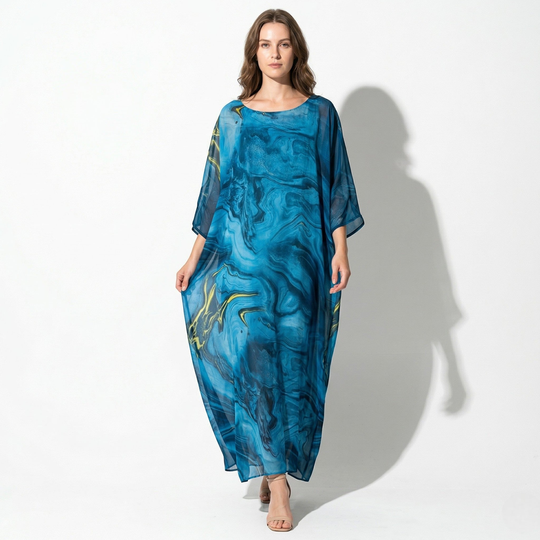 Lara - Women's Relaxed Fit Summer Marble Print Maxi Dress