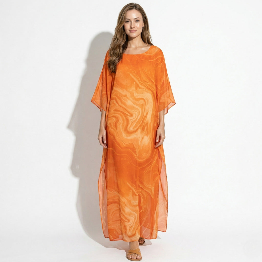 Lara - Women's Relaxed Fit Summer Marble Print Maxi Dress