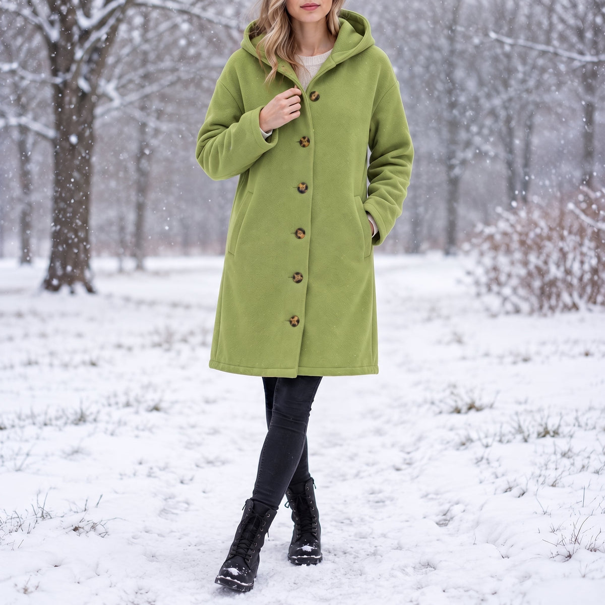 Charlotte - Women's Hooded Longline Coat - Green