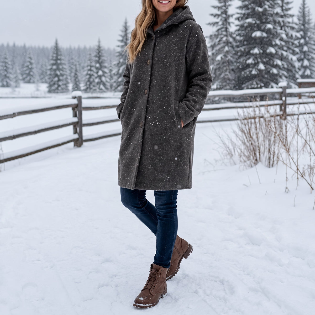 Charlotte - Women's Hooded Longline Coat with Button Placket - Black - Davies & Cooper