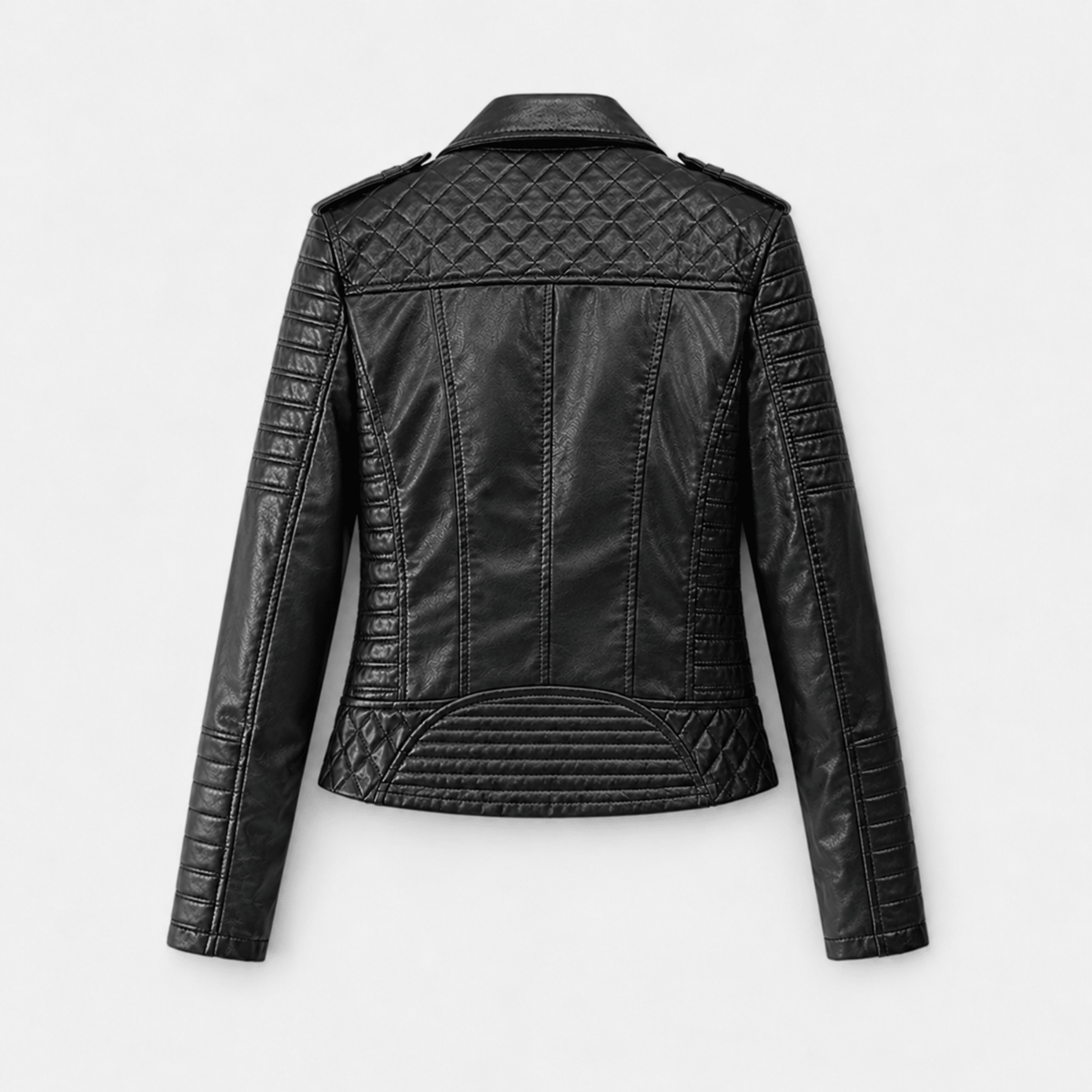 Charlotte - Women's Quilted Biker Jacket with Zip Detailing - Black