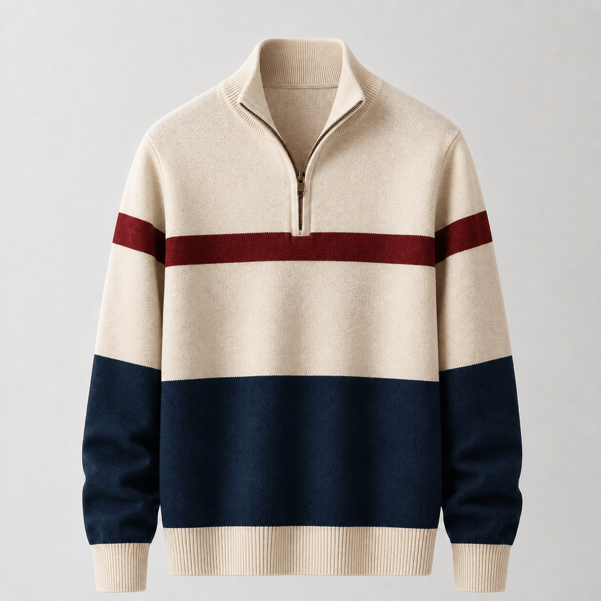 George - Men's Colour-Block Quarter-Zip Knit Jumper - Sweaters - White - Davies & Cooper