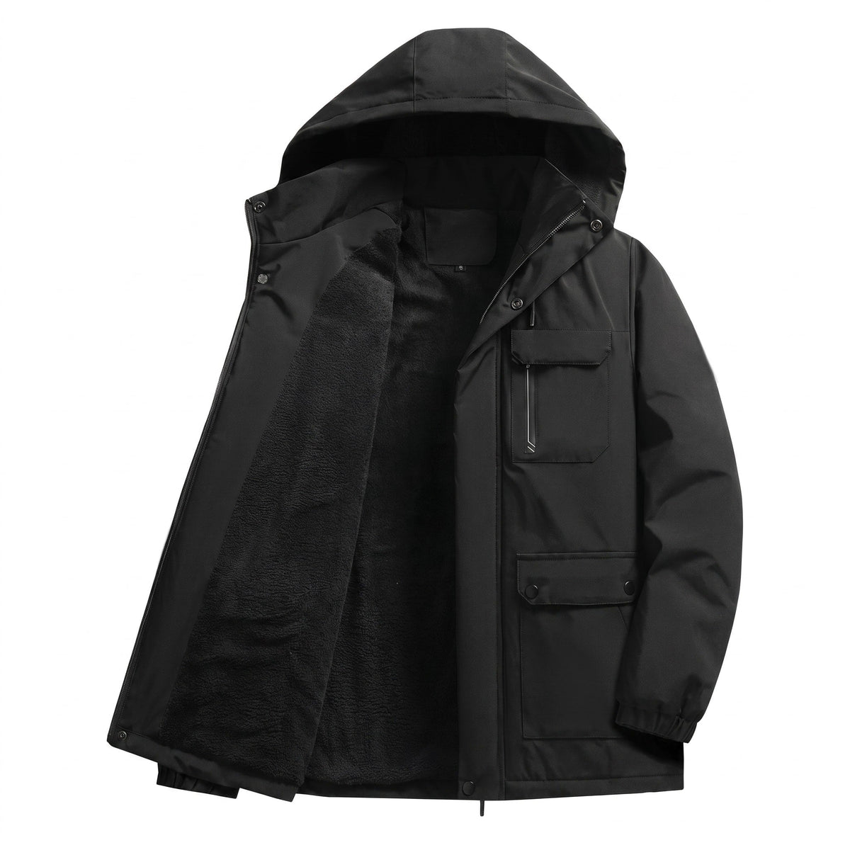 George - Men's Hooded Parka Jacket with Cargo Pockets - Parkas - Black - Davies & Cooper