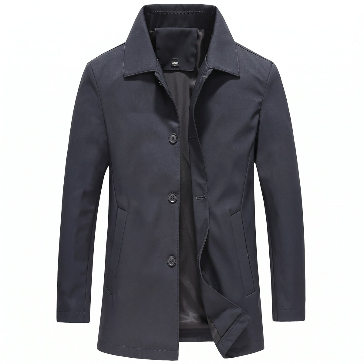 Hermann - Men's Relaxed Fit Single-Breasted Mid-Length Mac Coat - Jackets - Blue - Davies & Cooper