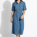 Isabelle – Women's Summer Denim Midi Dress with Button-Down Front