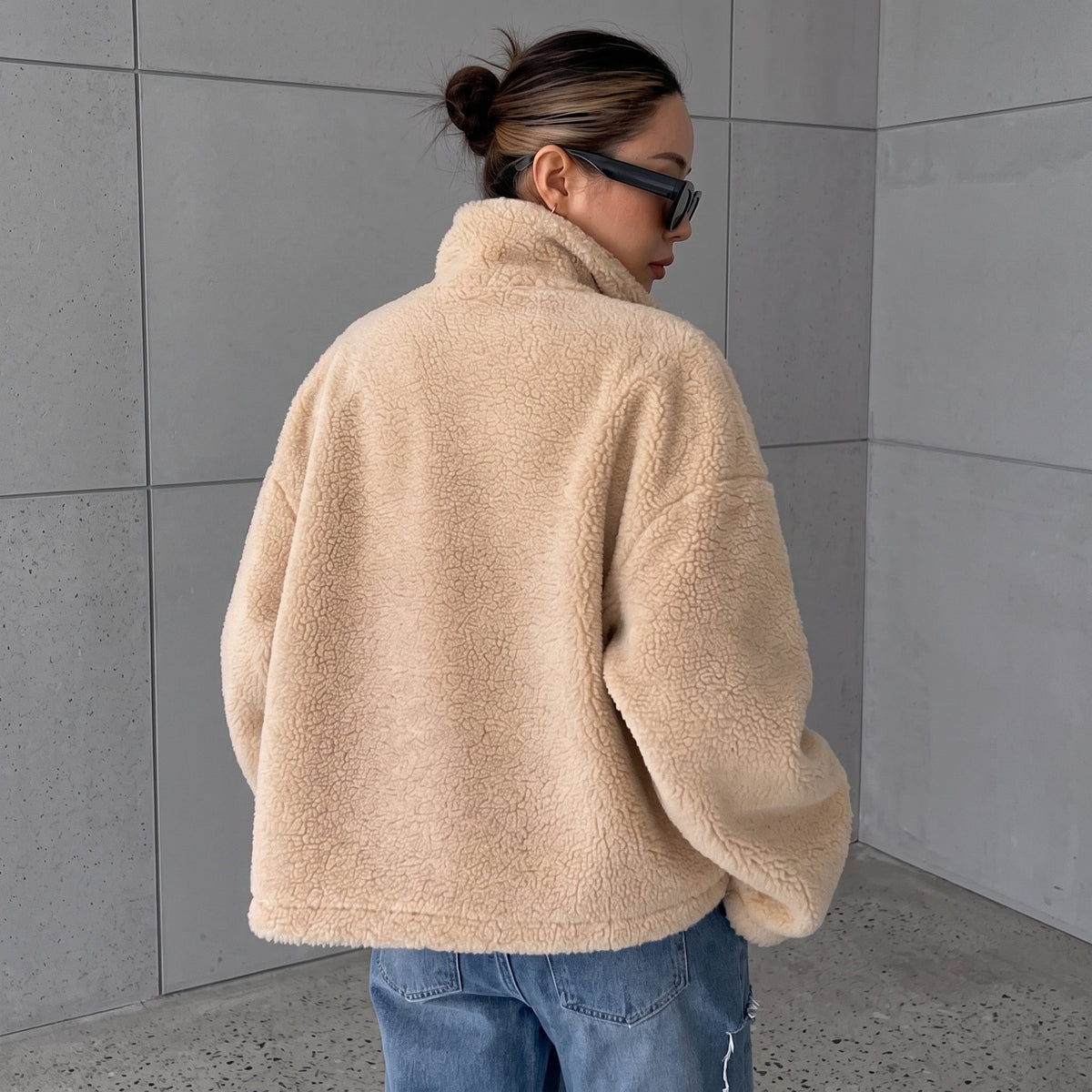 Isla - Women's Oversized Jacket with Stand Collar - Coats & Jackets - Brown - Davies & Cooper