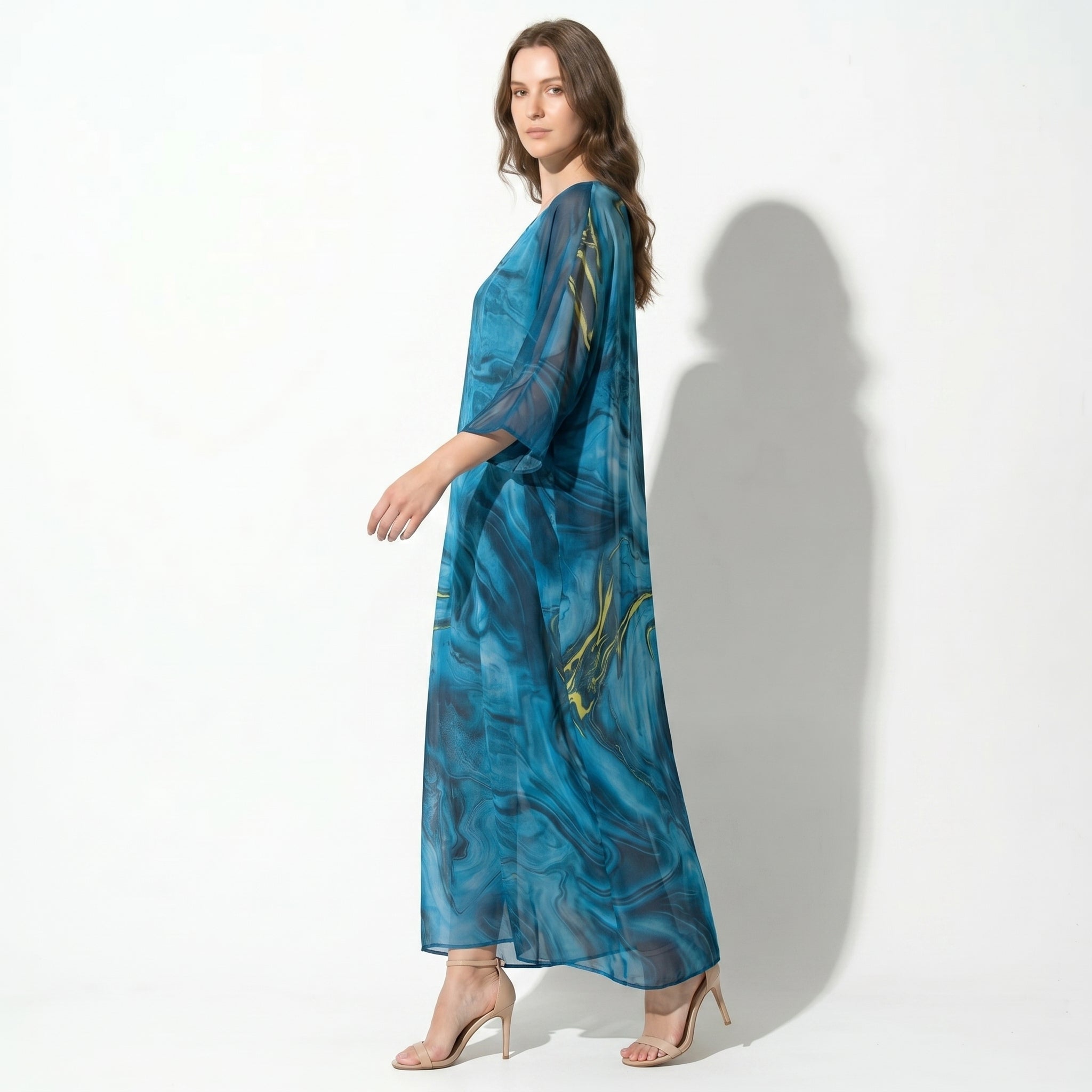 Lara - Women's Relaxed Fit Summer Marble Print Maxi Dress