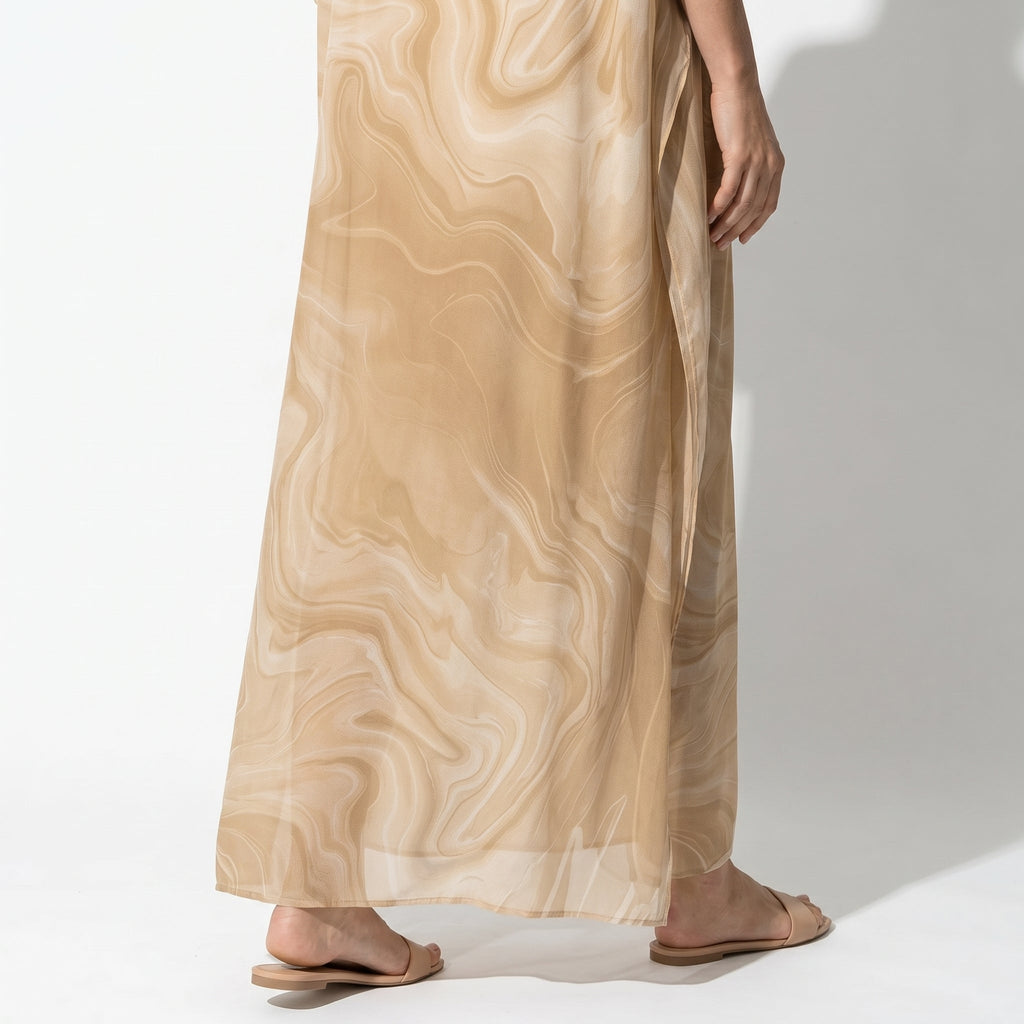 Lara - Women's Relaxed Fit Summer Marble Print Maxi Dress