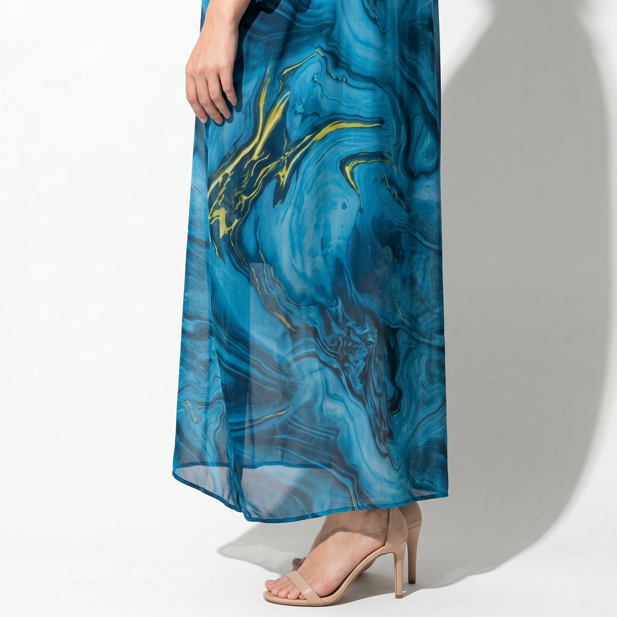 Lara - Women's Relaxed Fit Summer Marble Print Maxi Dress