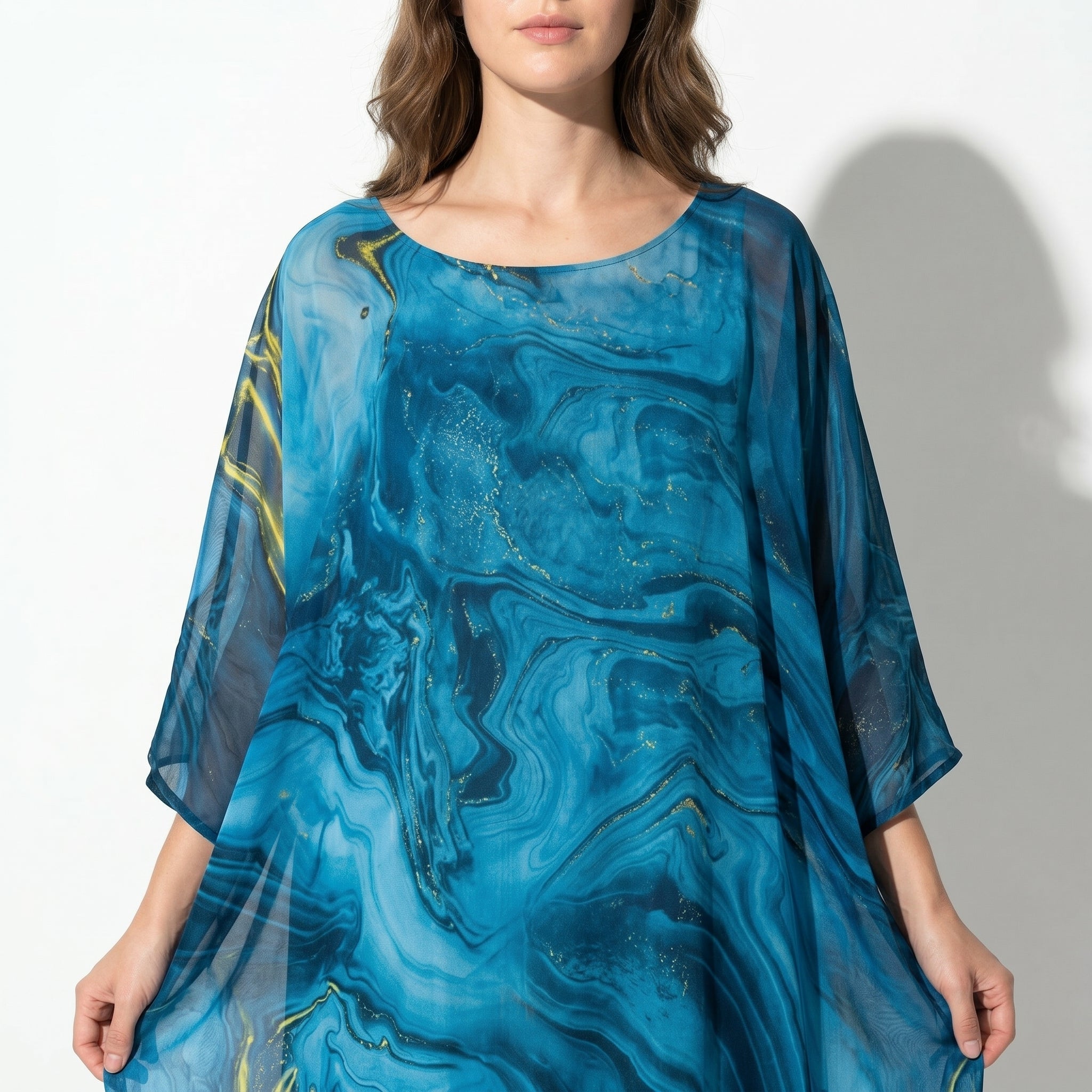 Lara - Women's Relaxed Fit Summer Marble Print Maxi Dress
