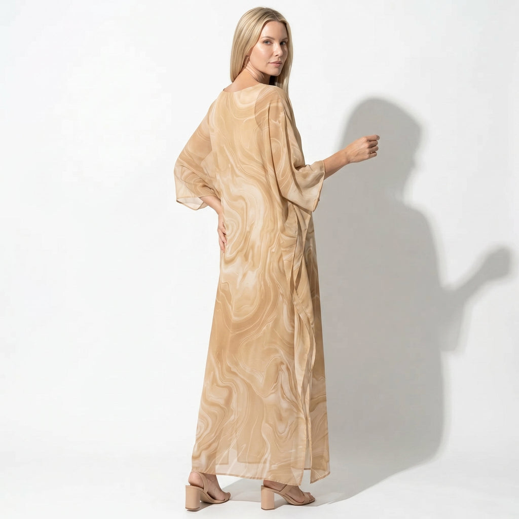 Lara - Women's Relaxed Fit Summer Marble Print Maxi Dress