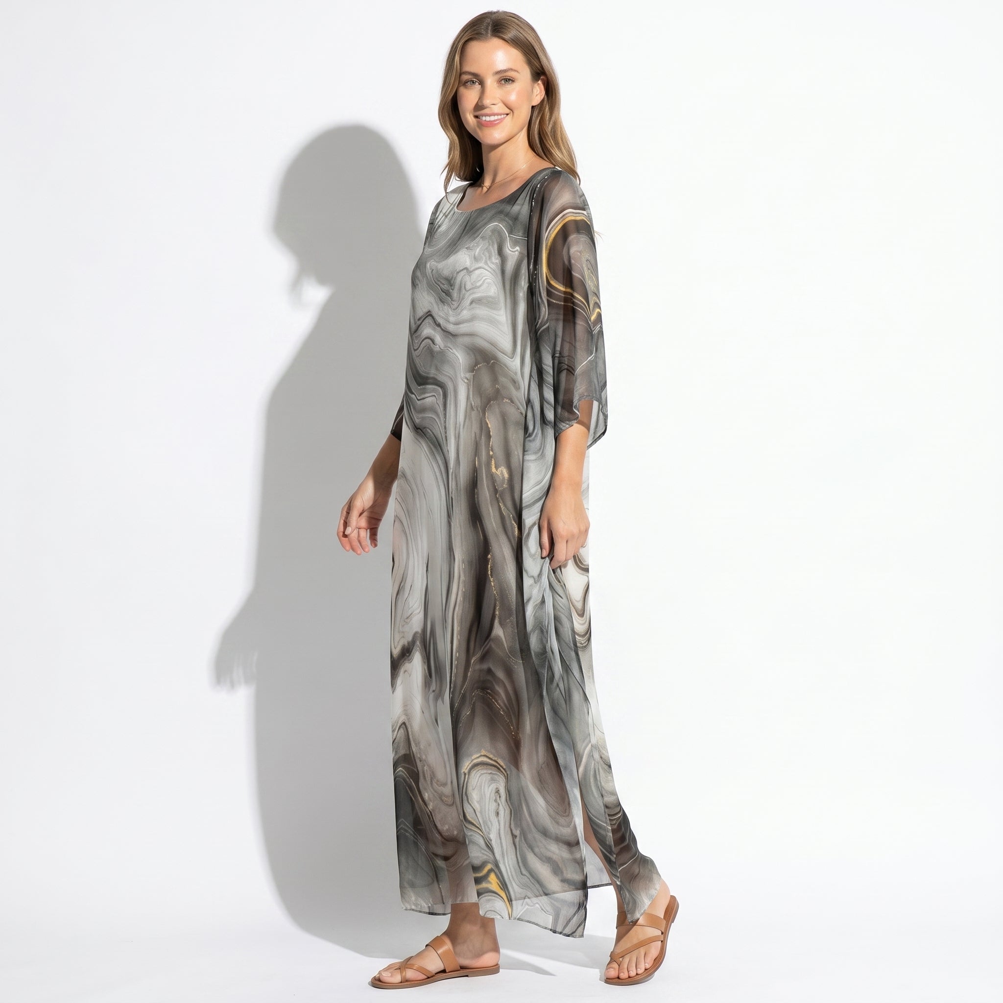 Lara - Women's Relaxed Fit Summer Marble Print Maxi Dress
