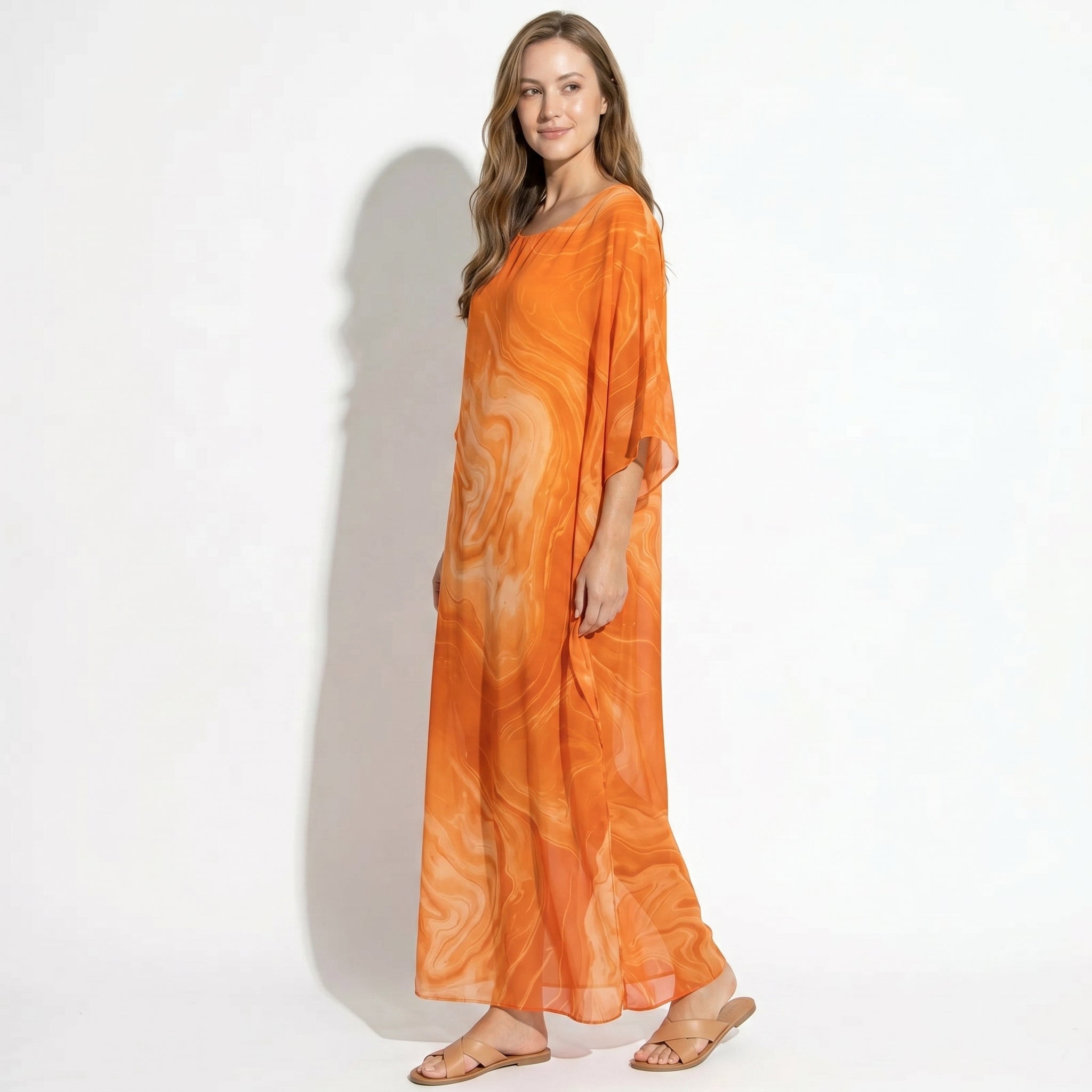 Lara - Women's Relaxed Fit Summer Marble Print Maxi Dress