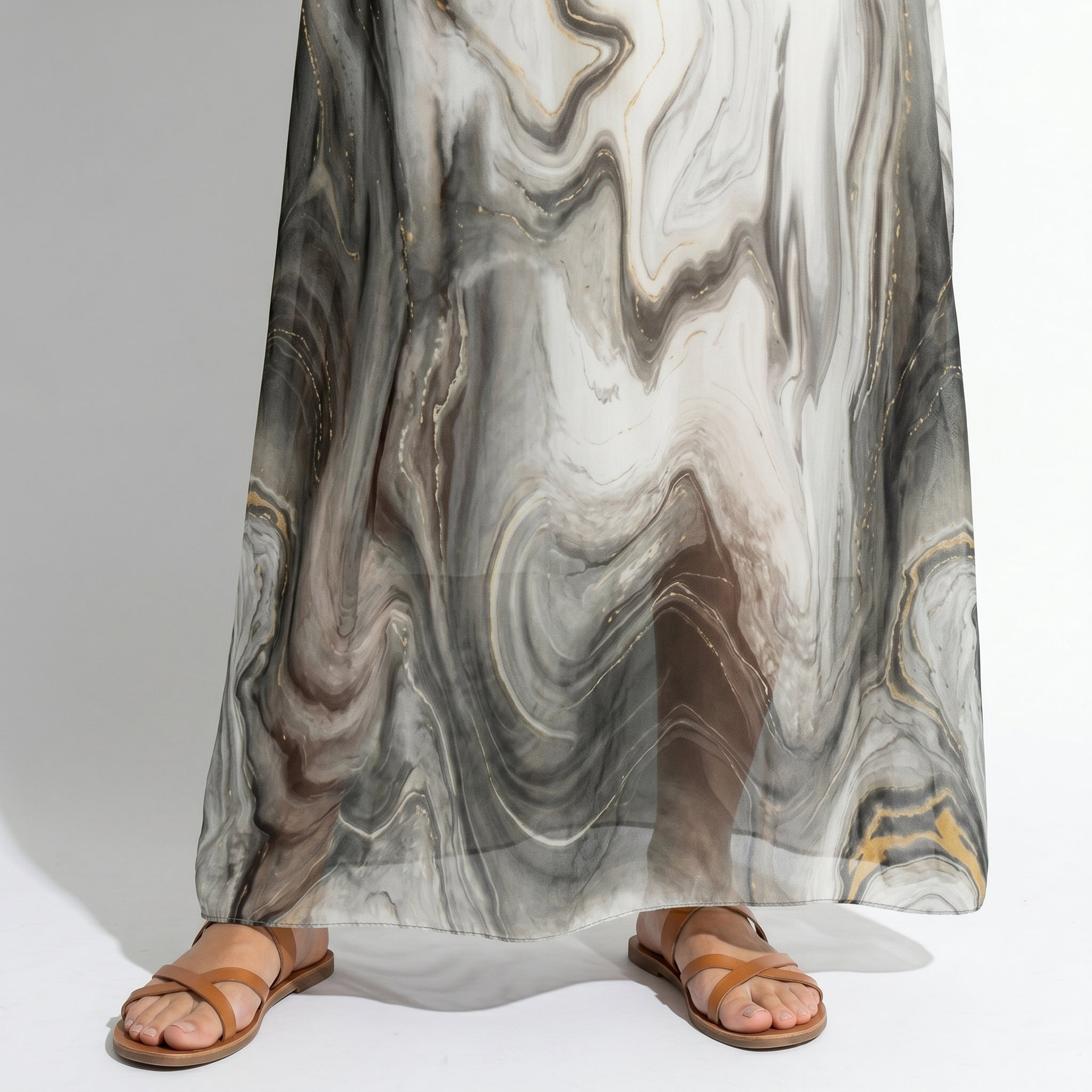 Lara - Women's Relaxed Fit Summer Marble Print Maxi Dress