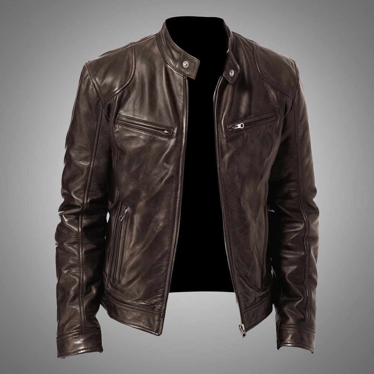 Siegfried - Men's Slim Fit Transitional Jacket with Snap Collar - Motorcycle Outerwear - Brown - Davies & Cooper