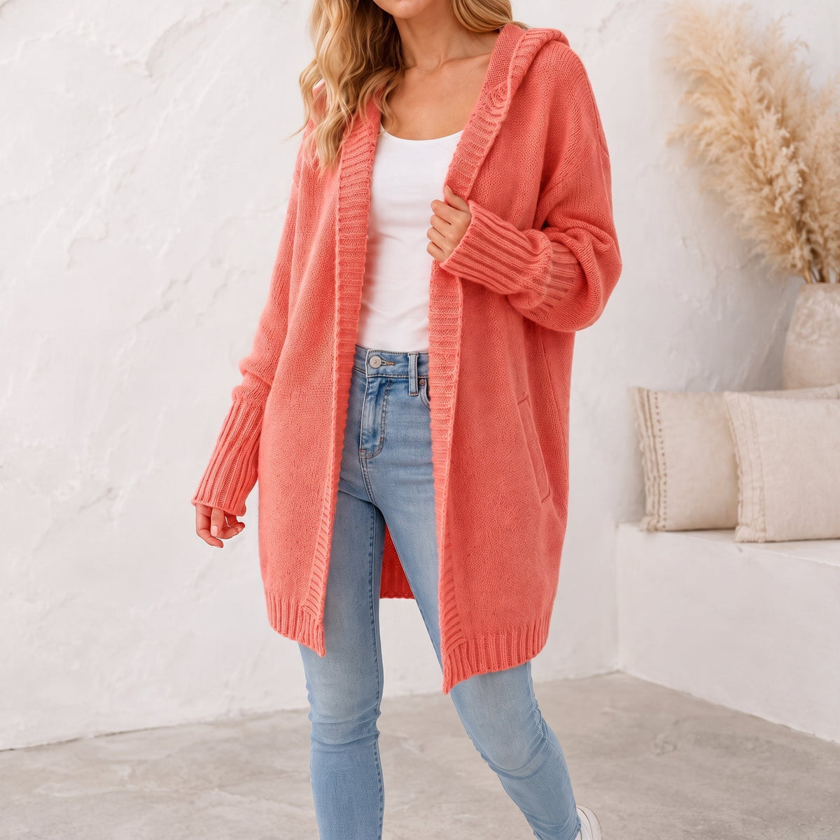 Sophie - Women's Oversized Hooded Knit Cardigan - Cardigans - Orange - Davies & Cooper
