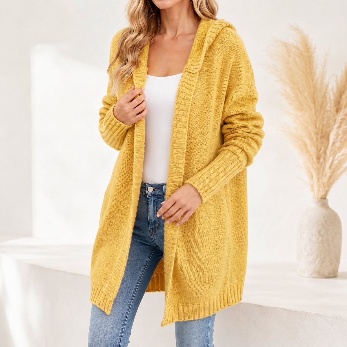 Sophie - Women's Oversized Hooded Knit Cardigan - Cardigans - Yellow - Davies & Cooper