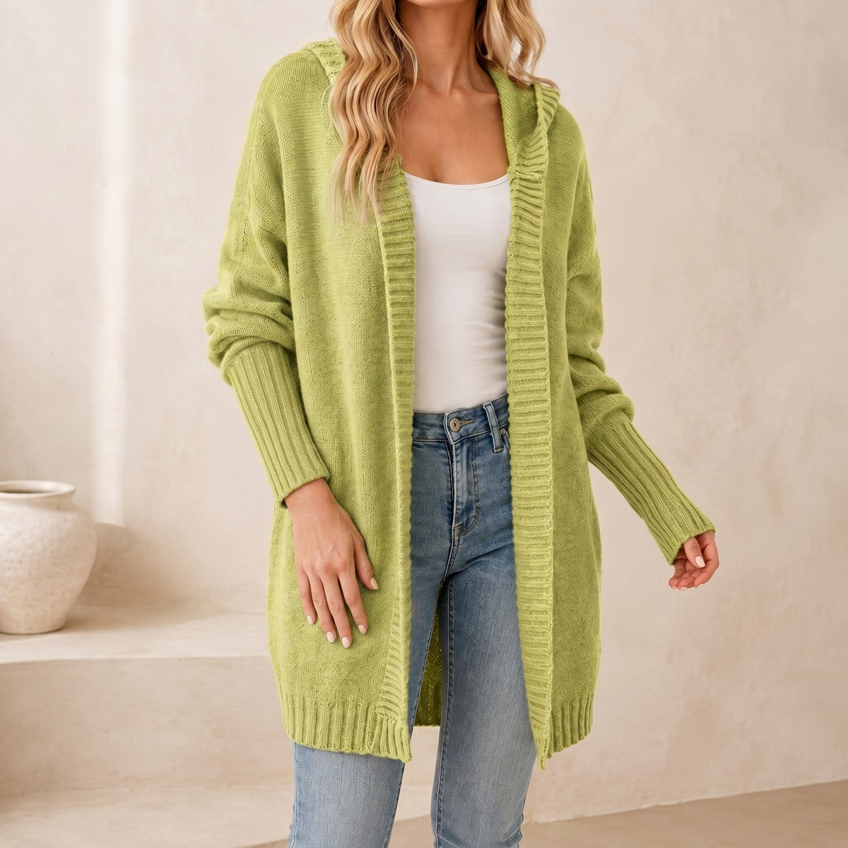 Sophie - Women's Oversized Hooded Knit Cardigan - Cardigans - Green - Davies & Cooper